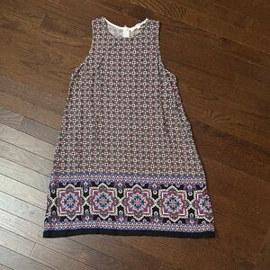 Sleeveless Patterned Dress - Black and Pink with blue accents!